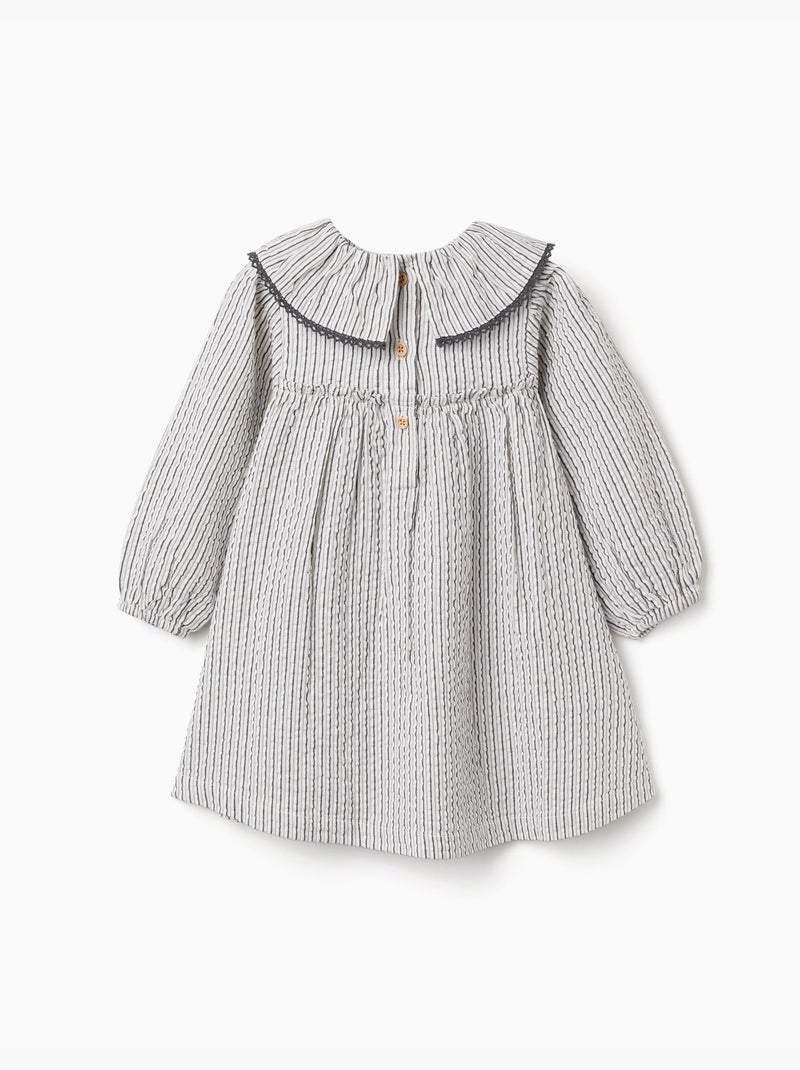 Robe en coton rayé à col volanté B&S Blanc - Kiabi