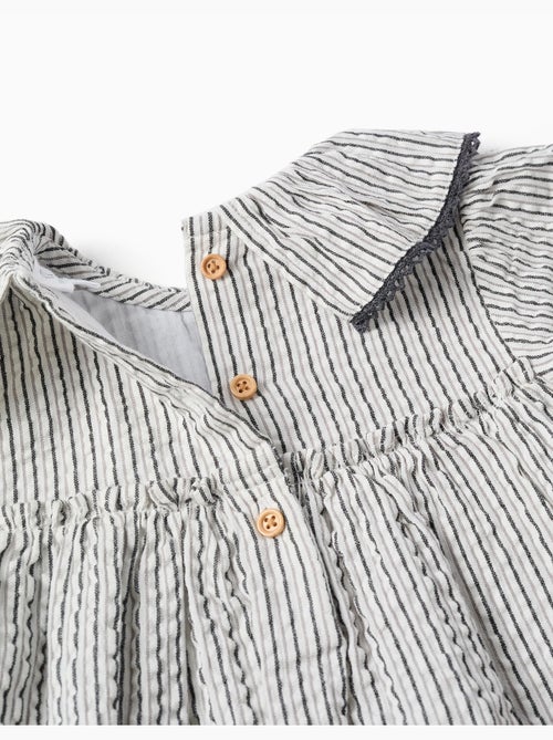 Robe en coton rayé à col volanté B&S - Kiabi