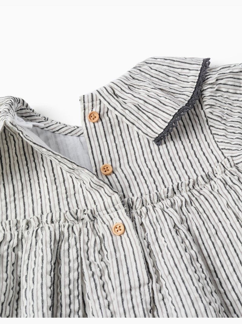 Robe en coton rayé à col volanté B&S Blanc - Kiabi