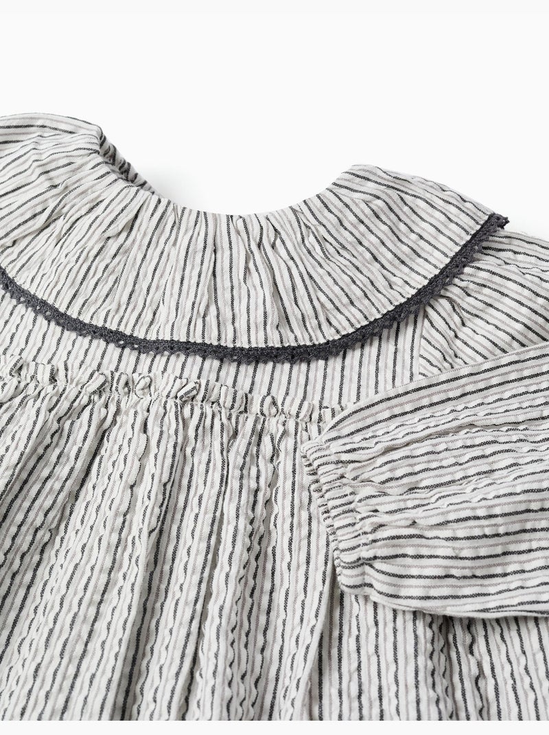 Robe en coton rayé à col volanté B&S Blanc - Kiabi