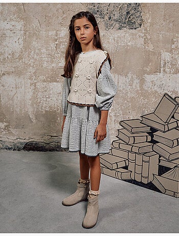 Robe en coton rayé à manches bouffantes B&S