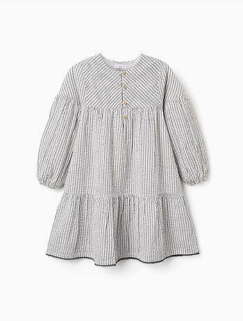 Robe en coton rayé à manches bouffantes B&S