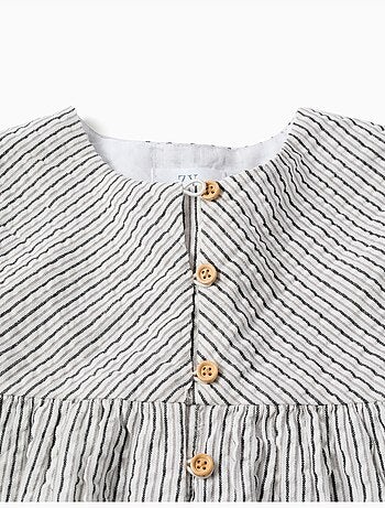 Robe en coton rayé à manches bouffantes B&S