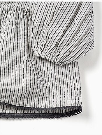 Robe en coton rayé à manches bouffantes B&S