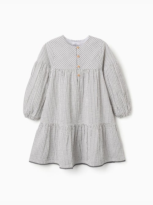 Robe en coton rayé à manches bouffantes B&S - Kiabi