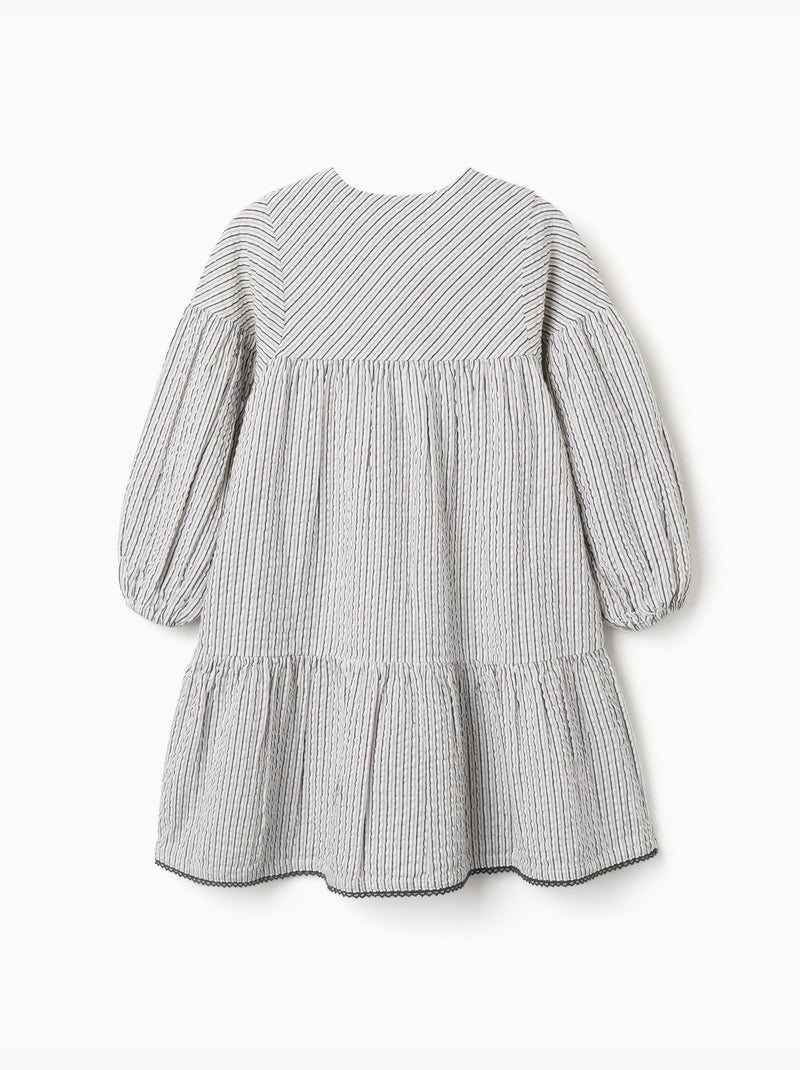 Robe en coton rayé à manches bouffantes B&S Blanc - Kiabi