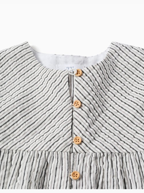 Robe en coton rayé à manches bouffantes B&S - Kiabi