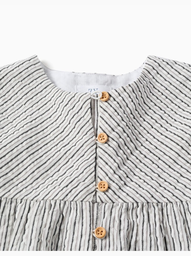 Robe en coton rayé à manches bouffantes B&S Blanc - Kiabi