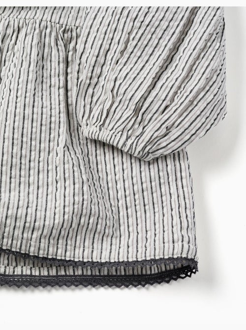 Robe en coton rayé à manches bouffantes B&S - Kiabi