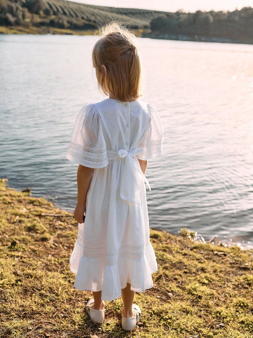 Robe en Coton Texturé et Dentelle - Kiabi