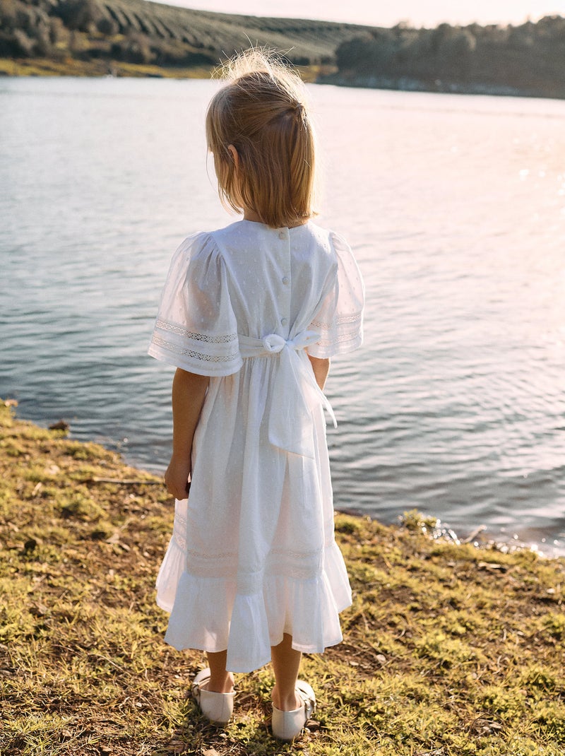 Robe en Coton Texturé et Dentelle 'Cérémonie' Blanc - Kiabi