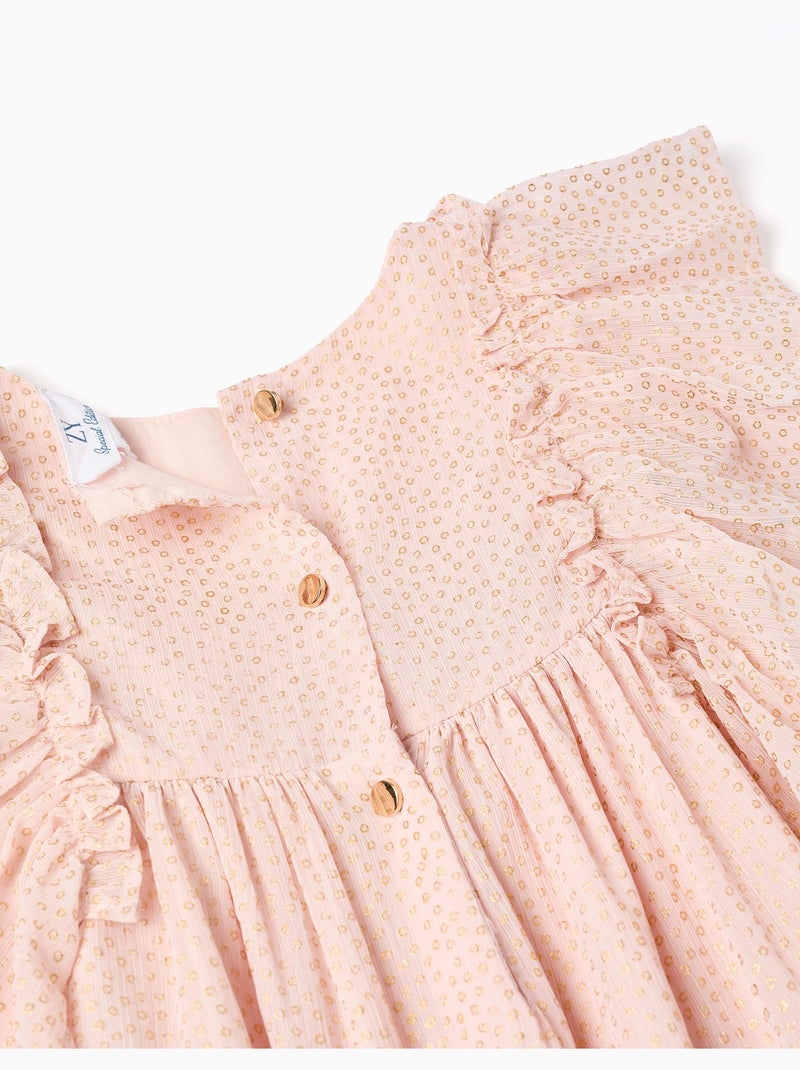 Robe en crêpe à volants et lurex Rose clair - Kiabi
