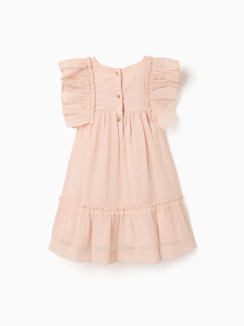 Robe en crêpe à volants et lurex Rose clair - Kiabi