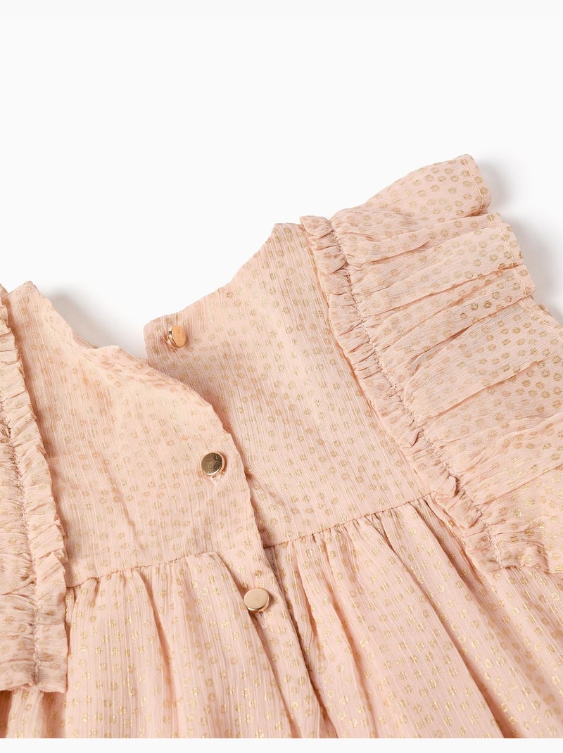Robe en crêpe à volants et lurex Rose clair - Kiabi