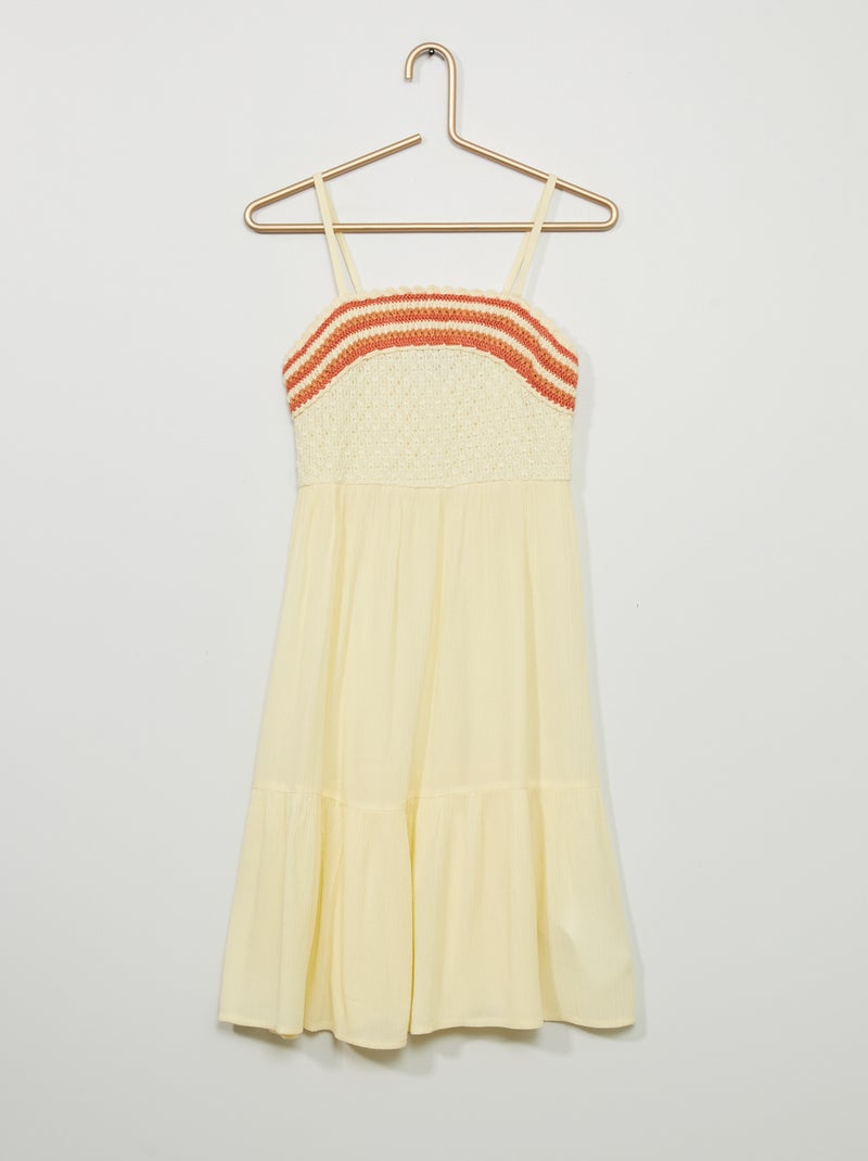 Robe en crochet et crépon Ecru - Kiabi