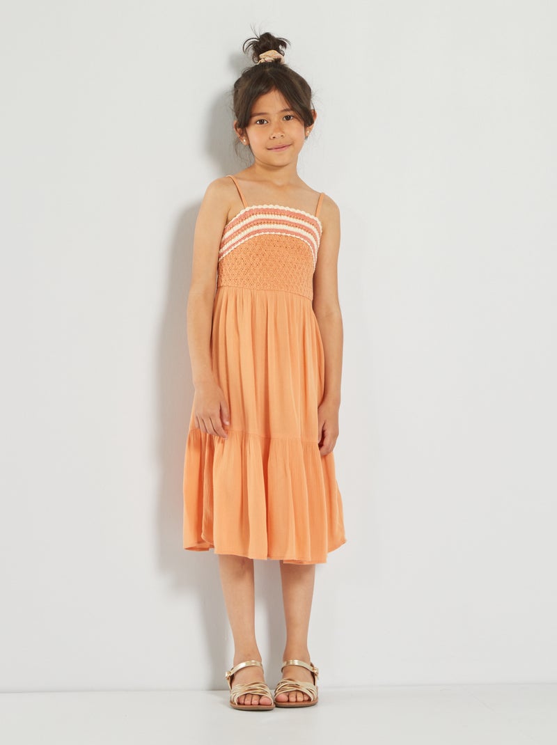 Robe en crochet et crépon Orange - Kiabi