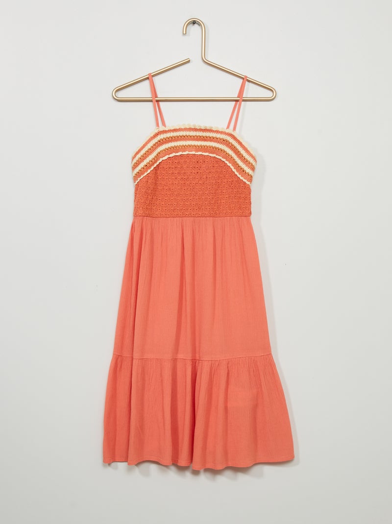 Robe en crochet et crépon Rose - Kiabi