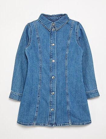Robe en denim à manches longues et col chemisier