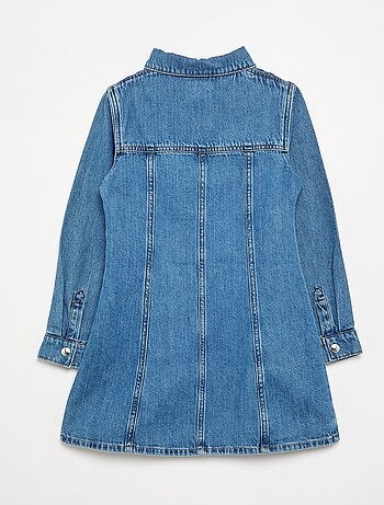 Robe en denim à manches longues et col chemisier