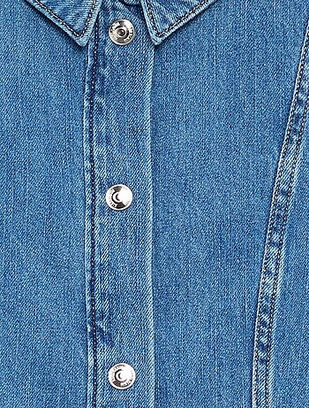 Robe en denim à manches longues et col chemisier