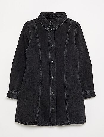 Robe en denim à manches longues et col chemisier