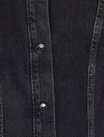 Robe en denim à manches longues et col chemisier