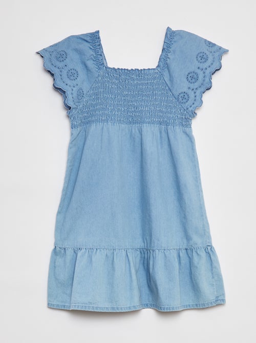 Robe en denim avec broderie anglaise - Kiabi