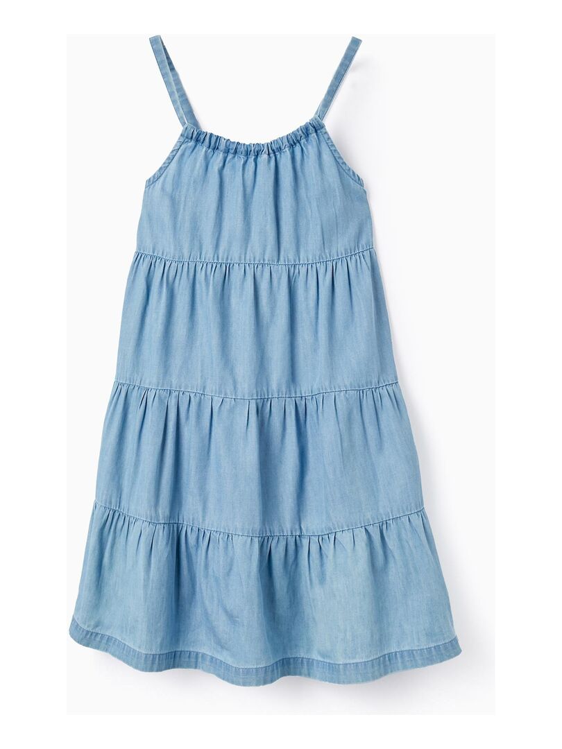 Robe en Denim en Coton pour Fille manches courtes Bleu clair - Kiabi