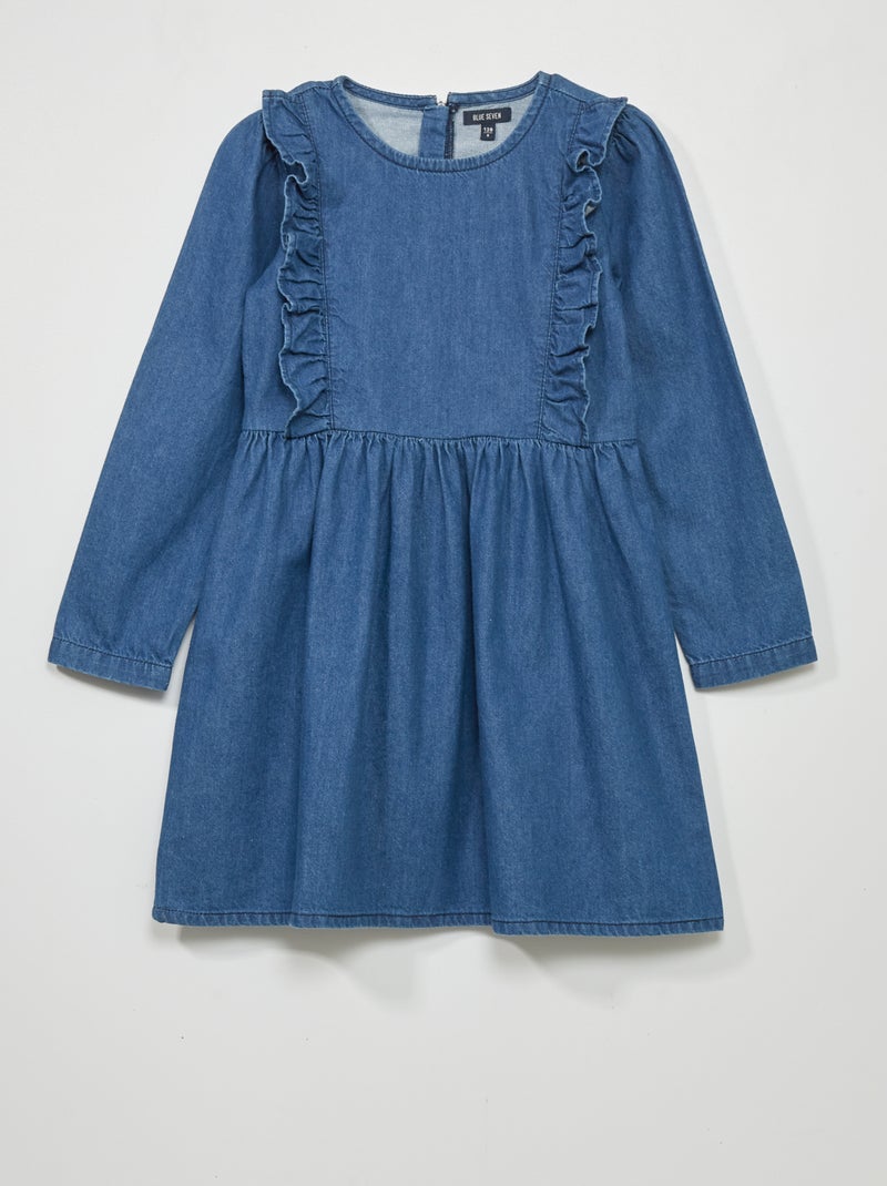 Robe en denim volantée Bleu - Kiabi
