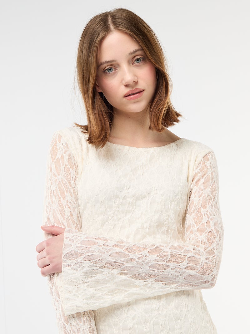 Robe en dentelle à manches pagode Beige - Kiabi