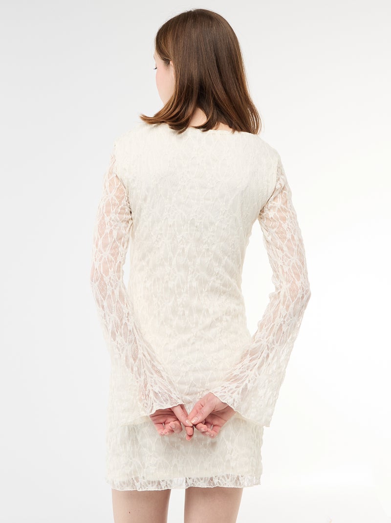 Robe en dentelle à manches pagode Beige - Kiabi