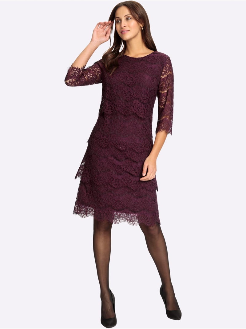 Robe En Dentelle Dentelle élastique - Taille Standard - Witt Noir Bordeaux - Kiabi