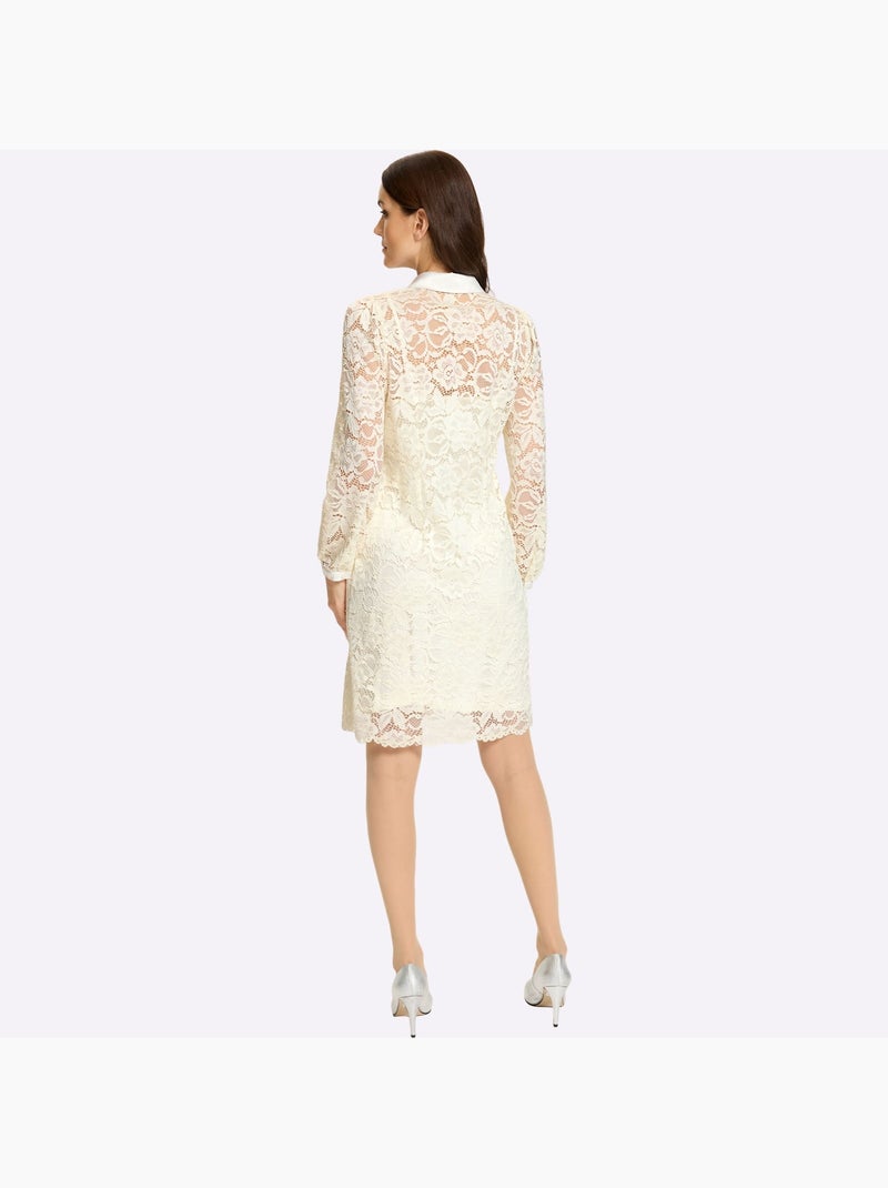Robe en dentelle dentelle florale légèrement transparente - taille standard - helline Ecru - Kiabi