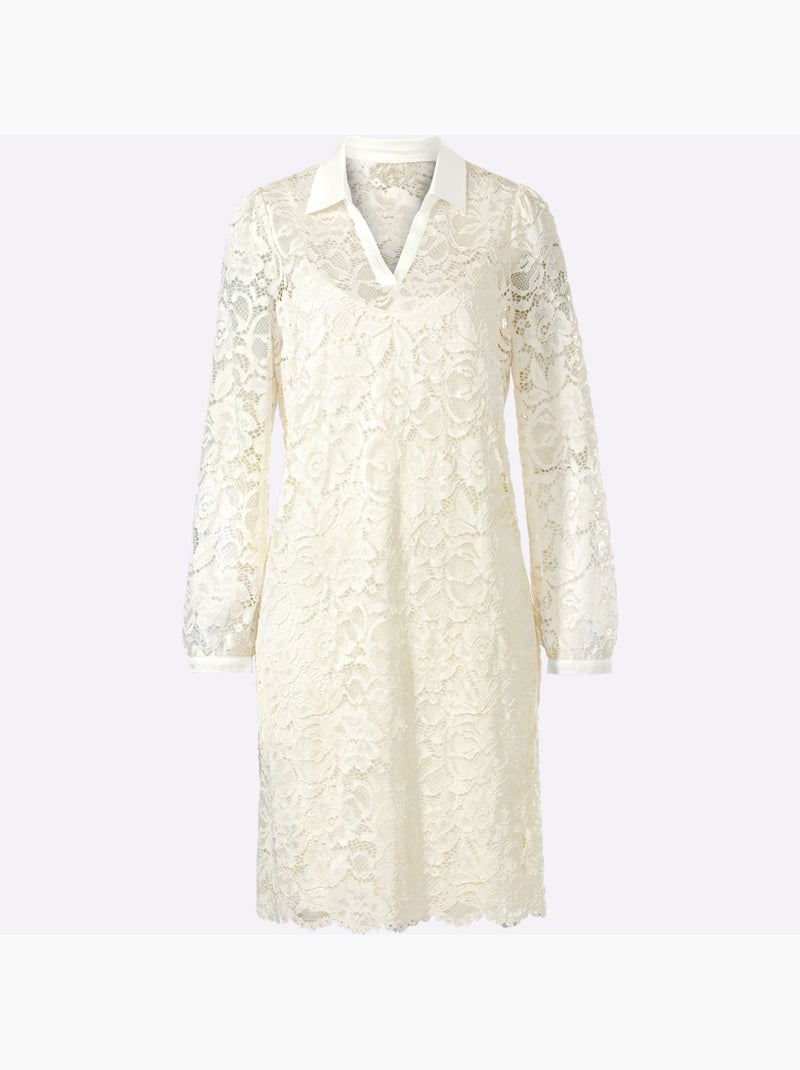 Robe en dentelle dentelle florale légèrement transparente - taille standard - helline Ecru - Kiabi