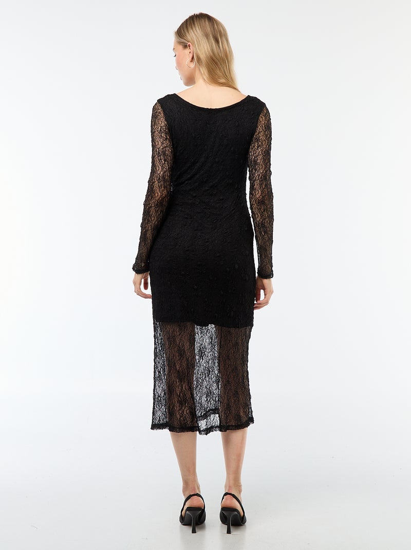 Robe en dentelle unie à manches longues Noir - Kiabi