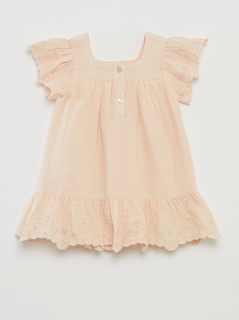Robe en gaze de coton avec borderies anglaises BEIGE - Kiabi