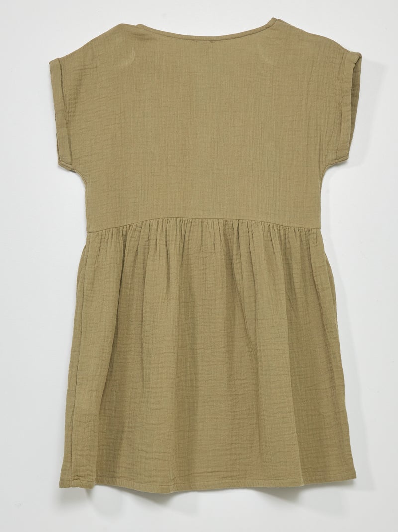 Robe en gaze de coton avec boutons Kaki - Kiabi