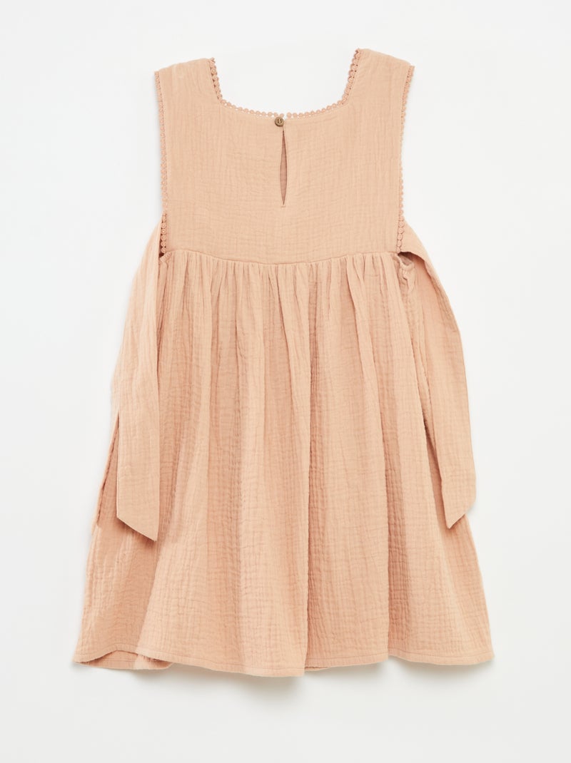 Robe en gaze de coton avec broderies ROSE - Kiabi