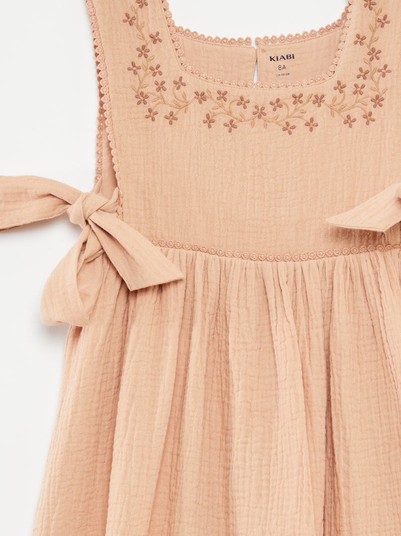 Robe en gaze de coton avec broderies ROSE - Kiabi