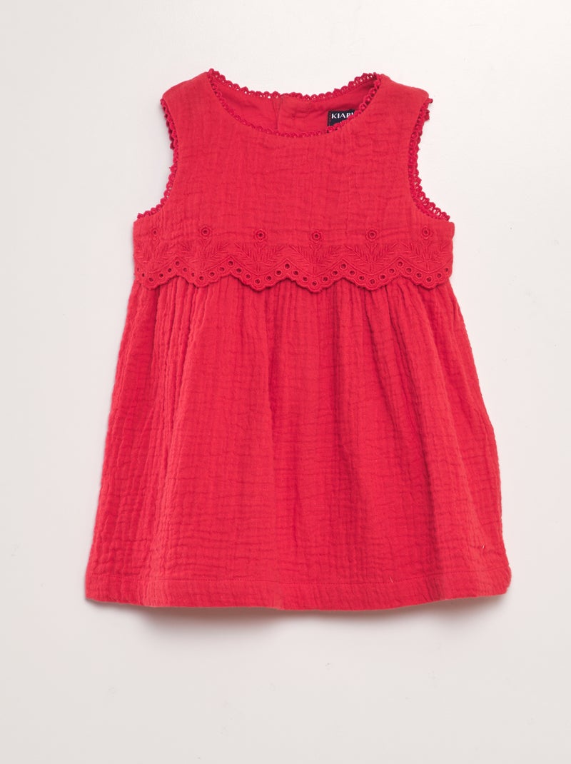 Robe en gaze de coton avec broderies Rouge - Kiabi