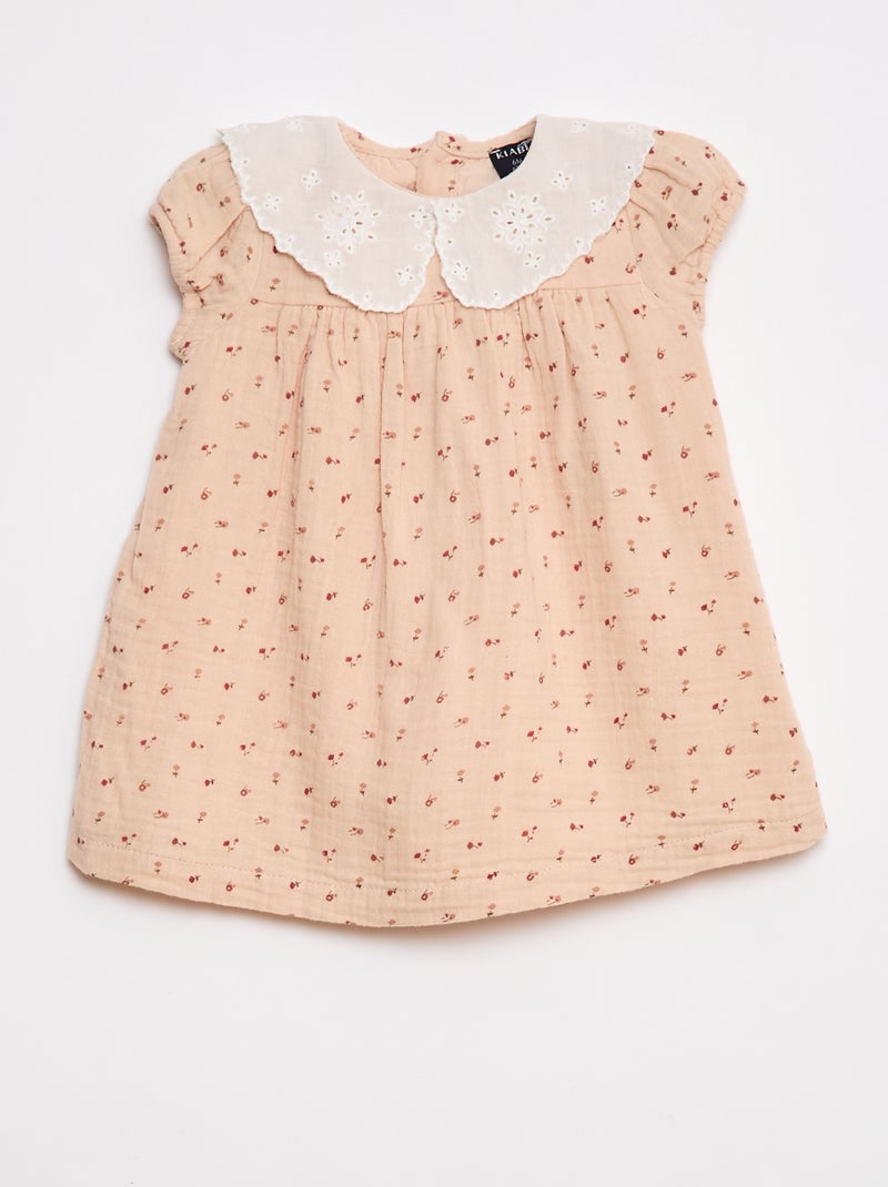 Robe en gaze de coton avec col claudine Beige - Kiabi
