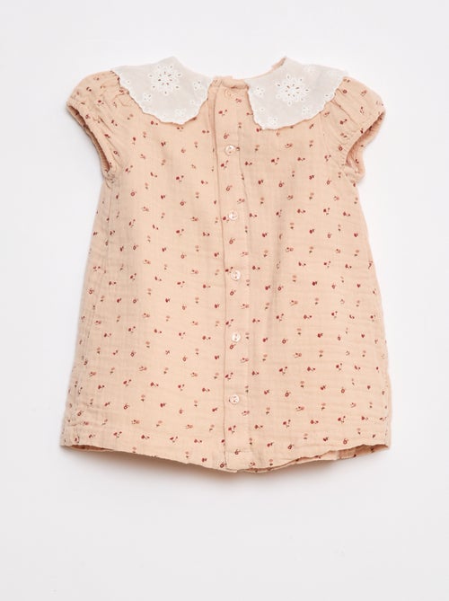 Robe en gaze de coton avec col claudine - Kiabi