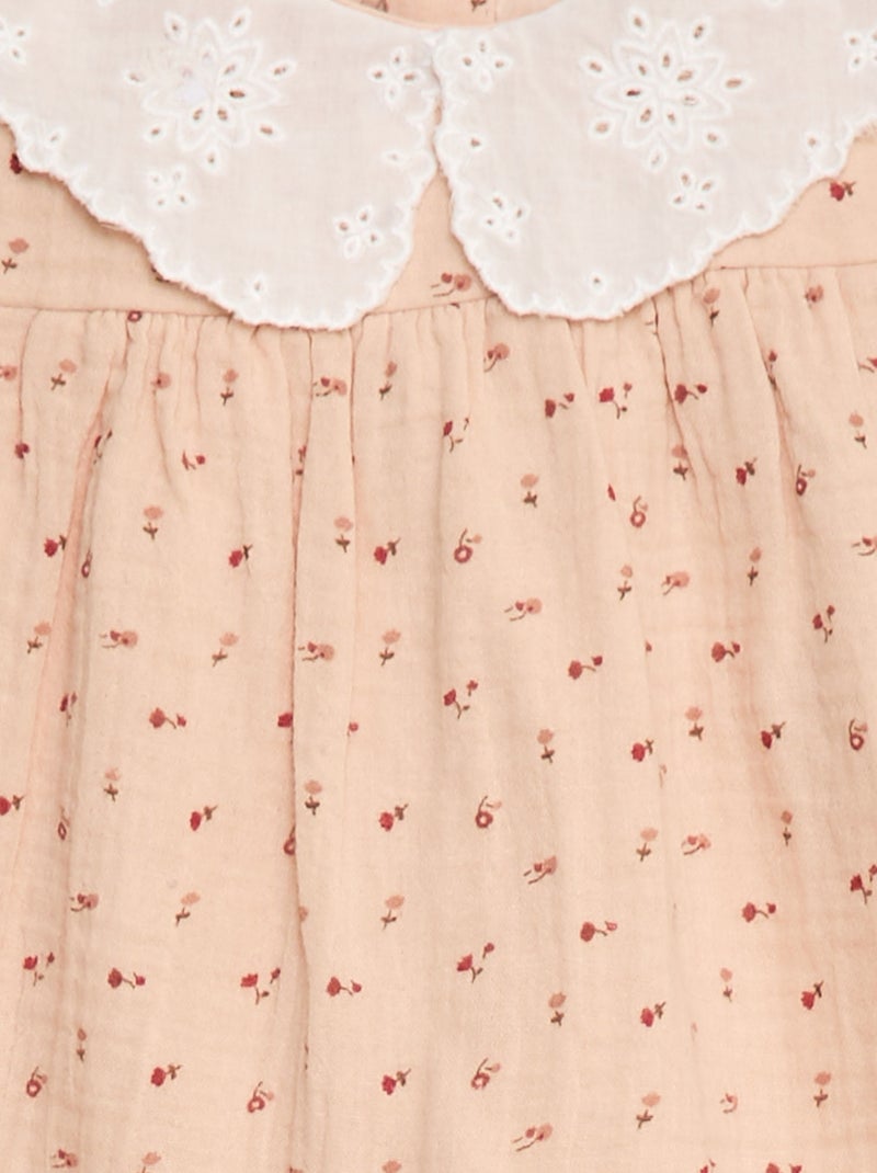 Robe en gaze de coton avec col claudine Beige - Kiabi