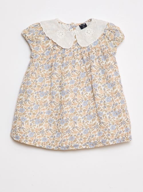 Robe en gaze de coton avec col claudine - Kiabi