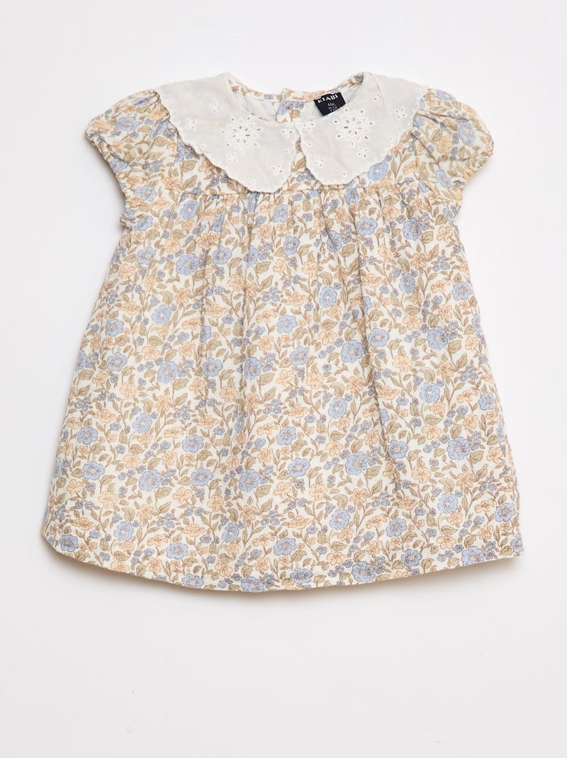 Robe en gaze de coton avec col claudine Blanc - Kiabi
