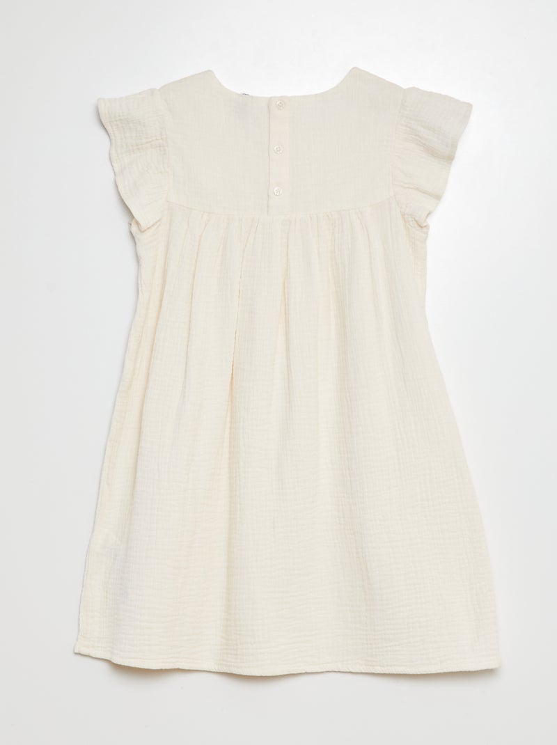 Robe en gaze de coton avec motifs en crochet BLANC - Kiabi