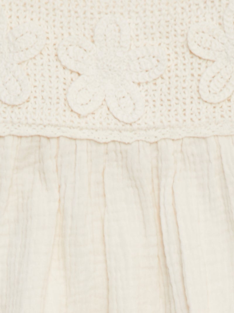 Robe en gaze de coton avec motifs en crochet BLANC - Kiabi