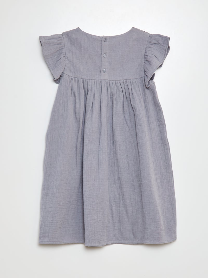Robe en gaze de coton avec motifs en crochet BLEU - Kiabi