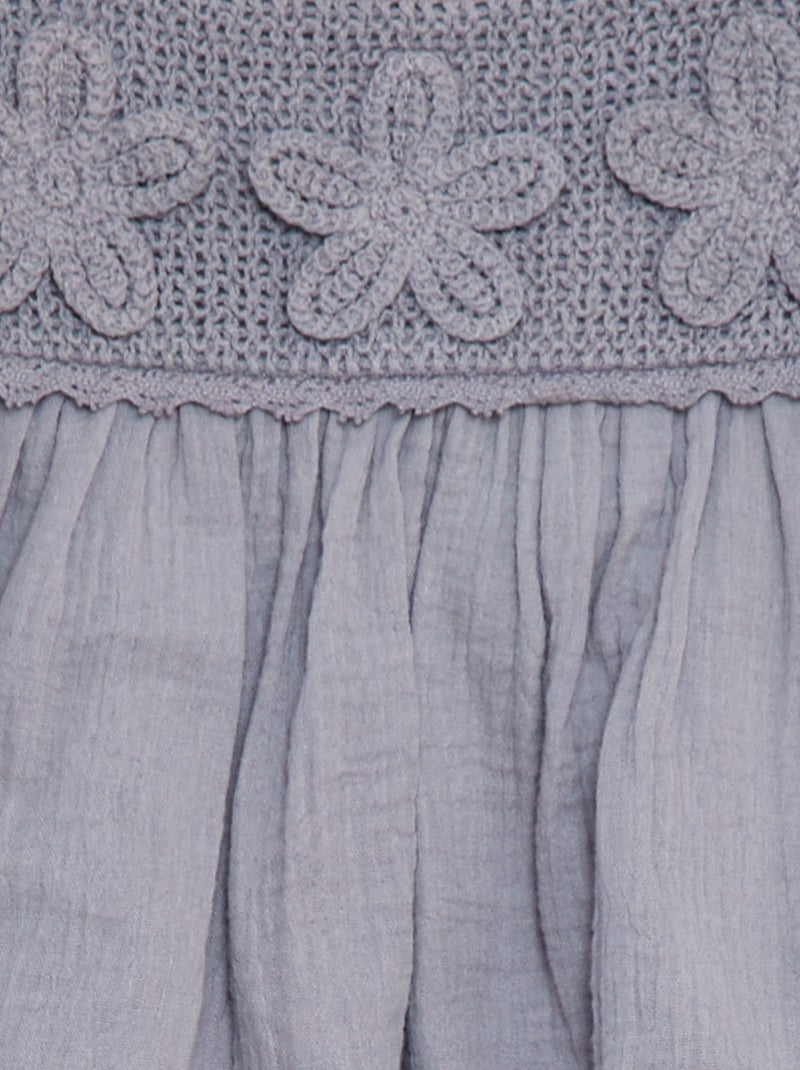 Robe en gaze de coton avec motifs en crochet BLEU - Kiabi