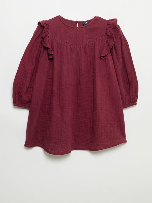 Robe en gaze de coton avec volants aux emmanchures - Kiabi